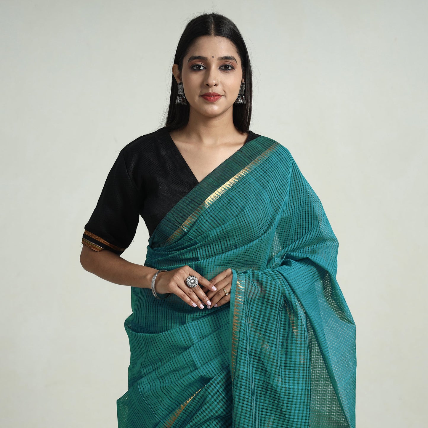  Mangalagiri Missing Checks Cotton Handloom Saree 