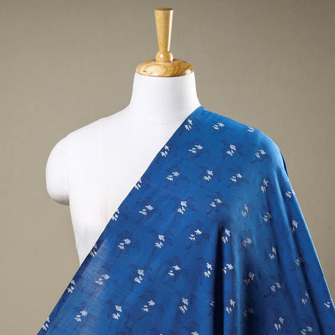 Blue Mangalgiri Block Printed Handwoven Cotton Fabric 