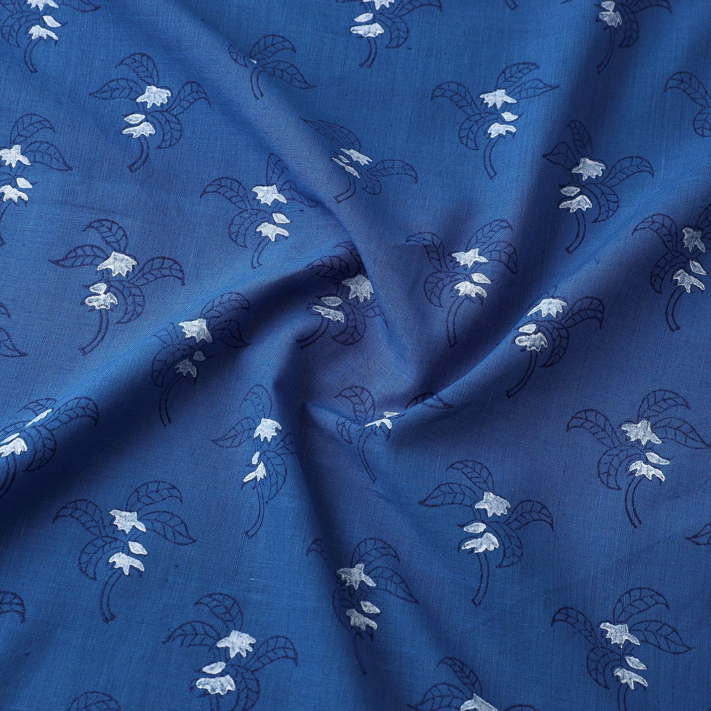 Blue Mangalgiri Block Printed Handwoven Cotton Fabric 