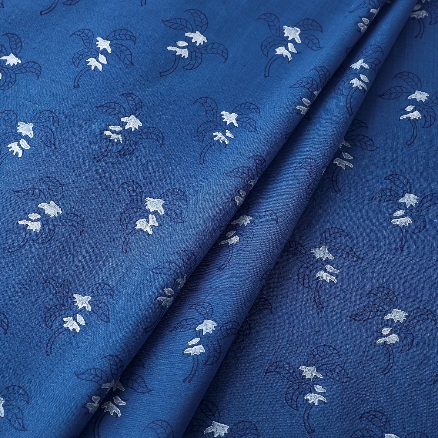Blue Mangalgiri Block Printed Handwoven Cotton Fabric 