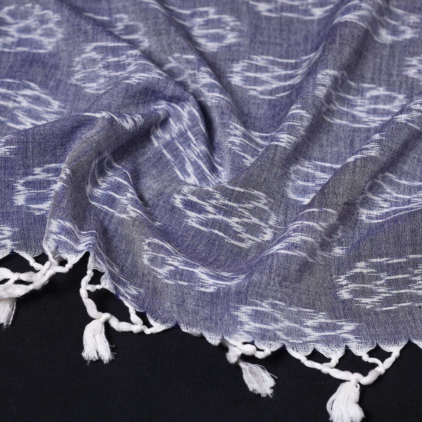  Maniabandha Ikat Weave Handloom Cotton Stole with Tassels 