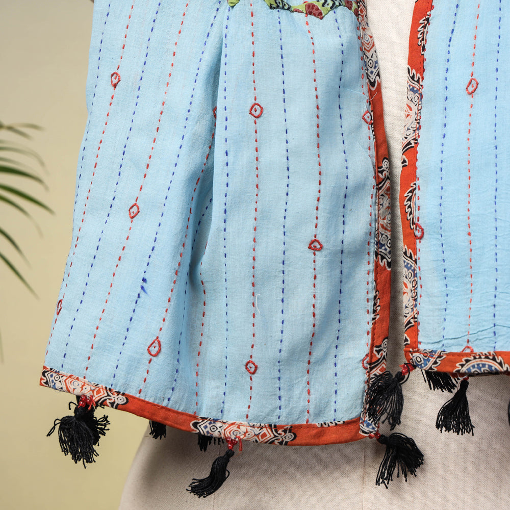  Marudhara Tagai Work Ajrakh Border Cotton Stole with Tassels 