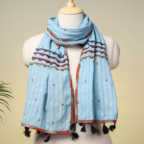  Marudhara Tagai Work Ajrakh Border Cotton Stole with Tassels 