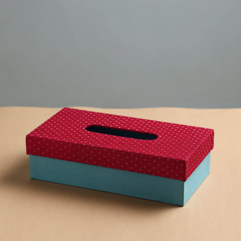  Blue Mashru Fabric Handmade Tissue Box 