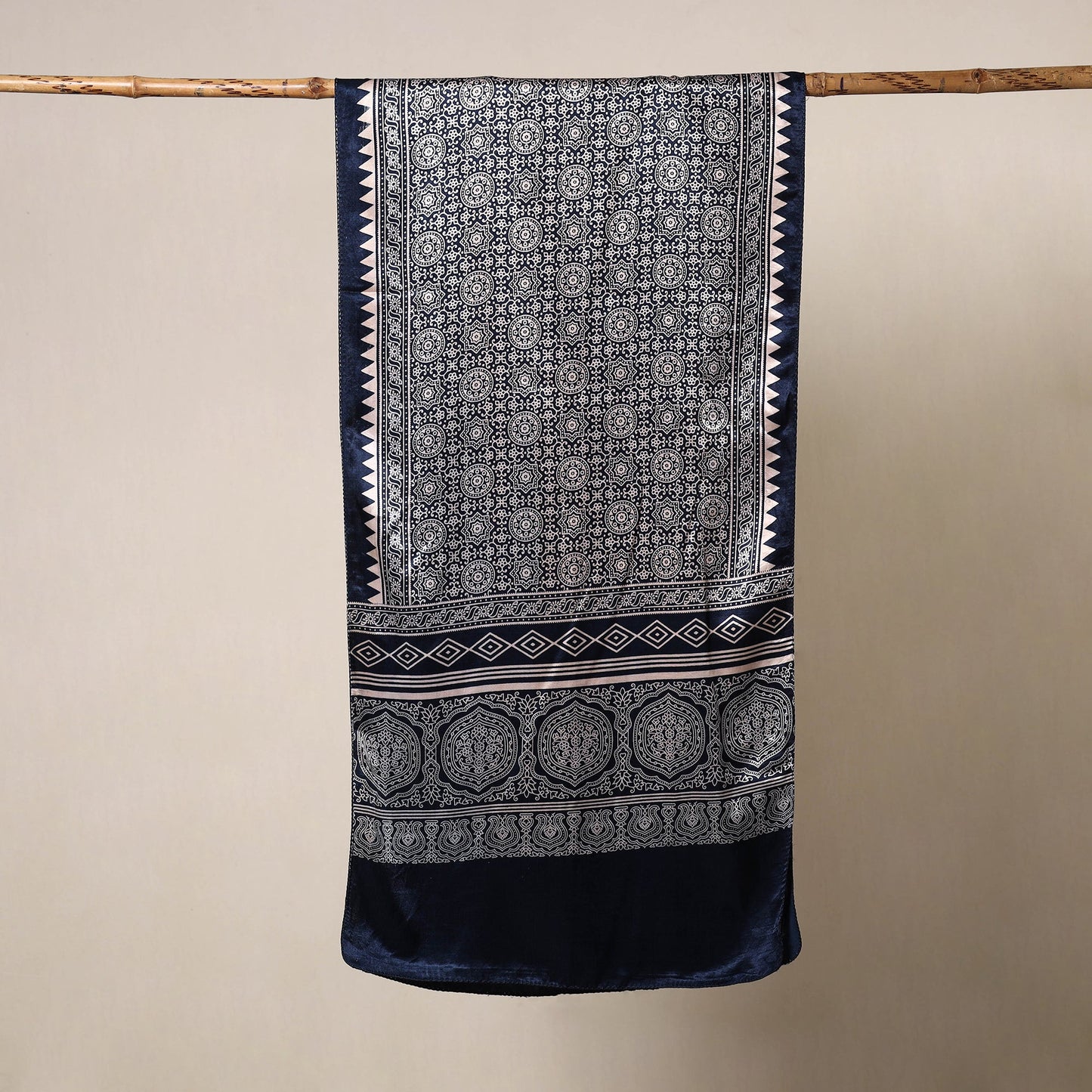 Blue - mashru silk printed stole 32 - handcrafted
