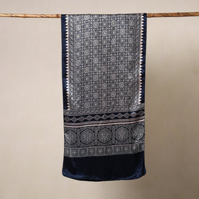 Blue - mashru silk printed stole 32 - handcrafted