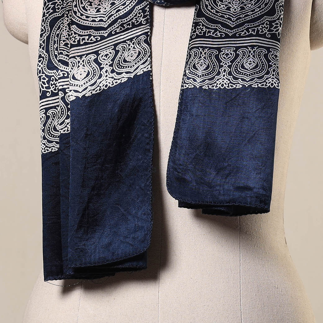 Blue - mashru silk printed stole 32 - handcrafted