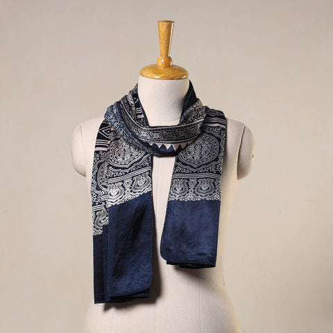 Blue - mashru silk printed stole 32 - handcrafted
