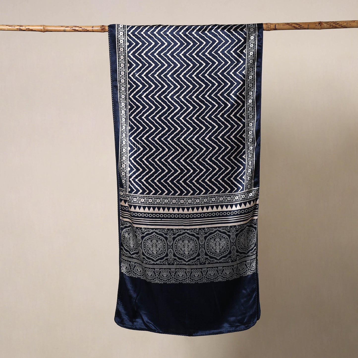 Blue - mashru silk printed stole 33 - handcrafted