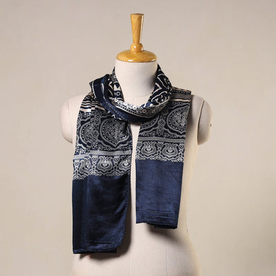 Blue - mashru silk printed stole 33 - handcrafted