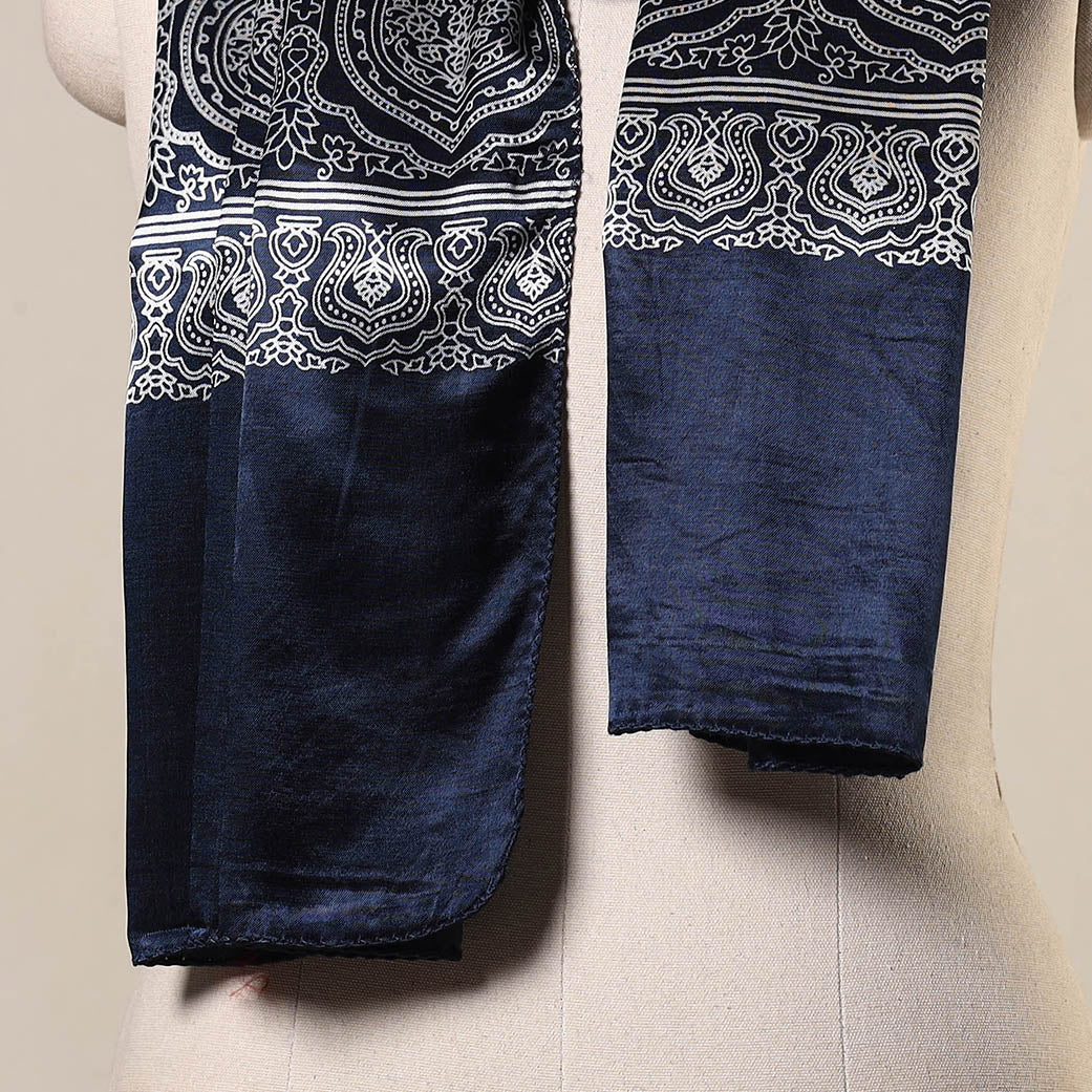 Blue - mashru silk printed stole 33 - handcrafted
