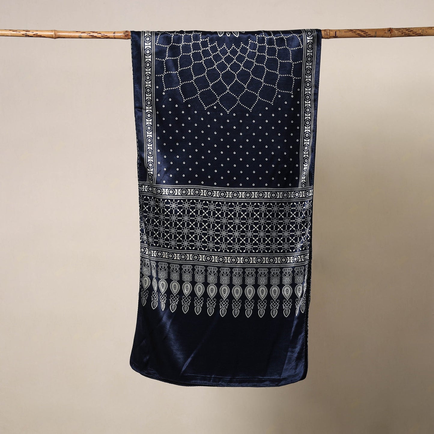 Blue - mashru silk printed stole 37 - handcrafted