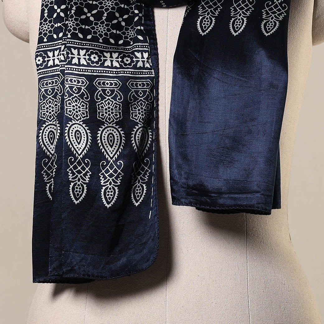 Blue - mashru silk printed stole 37 - handcrafted