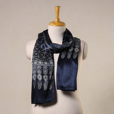 Blue - mashru silk printed stole 37 - handcrafted
