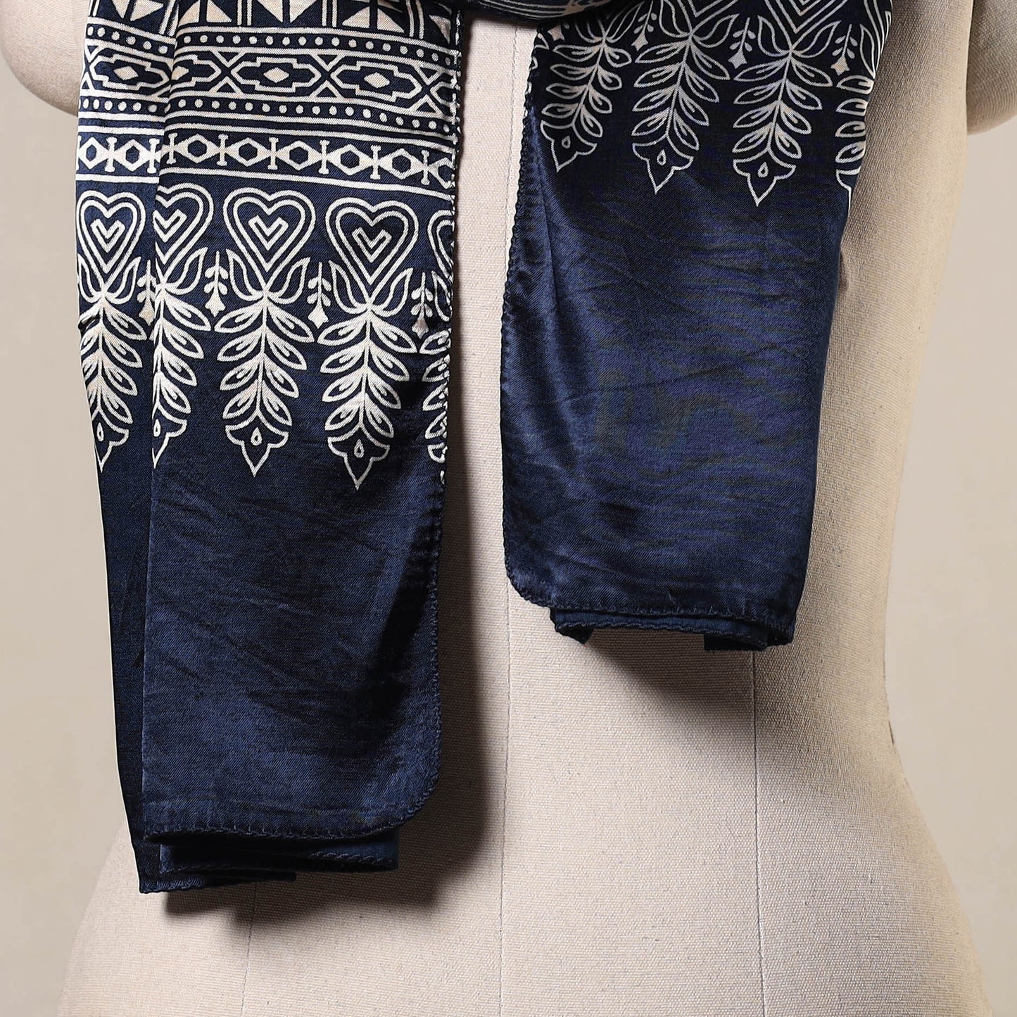Blue Mashru Silk Printed Ajrakh Stole 
