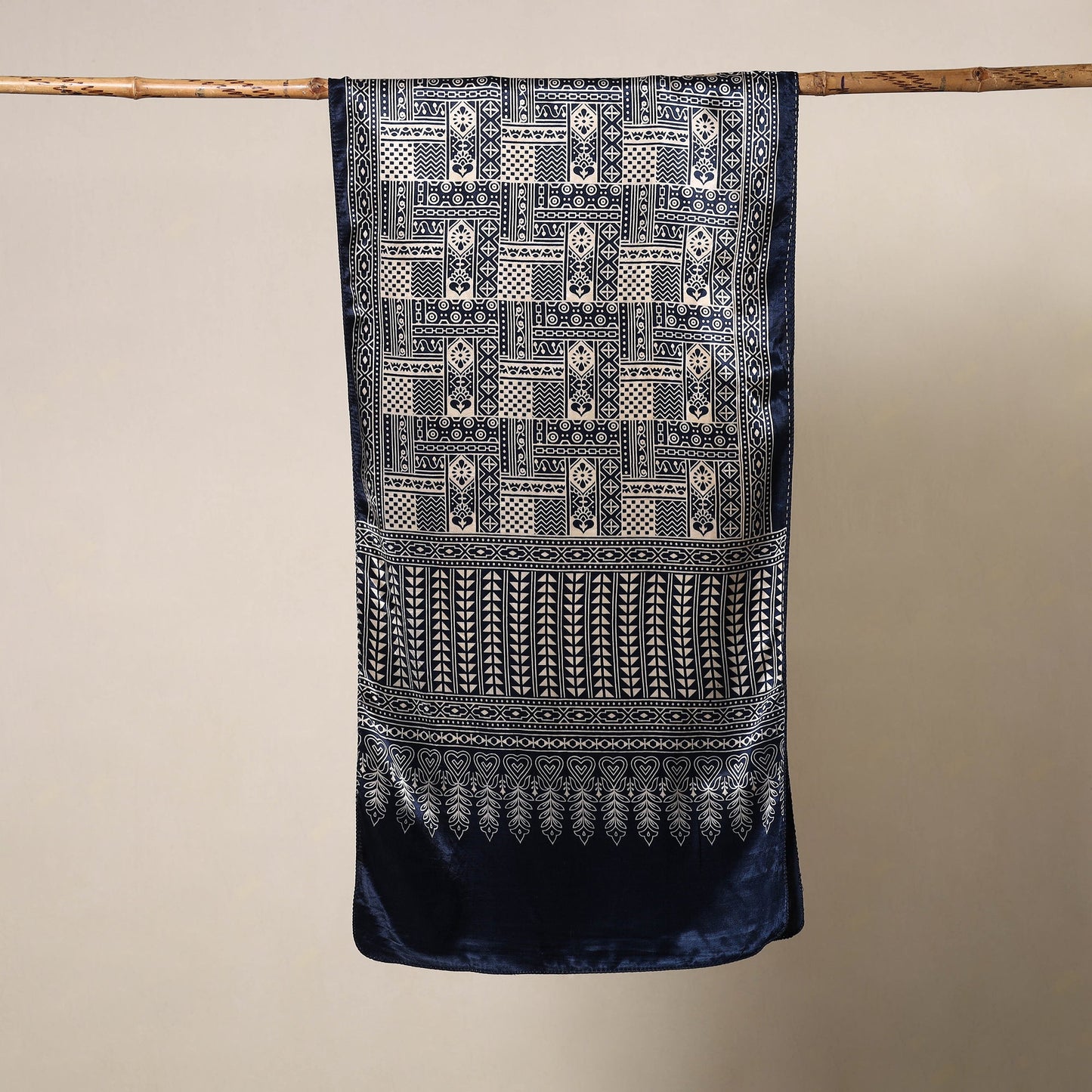 Blue Mashru Silk Printed Ajrakh Stole 