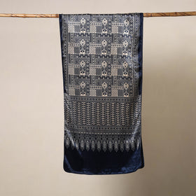 Blue Mashru Silk Printed Ajrakh Stole 