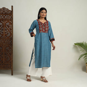 Mehfil Mosaic Cotton Blue Straight Jacquard Kurta for Women