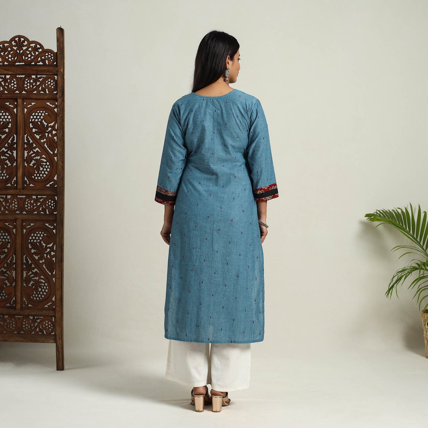Mehfil Mosaic Cotton Blue Straight Jacquard Kurta for Women