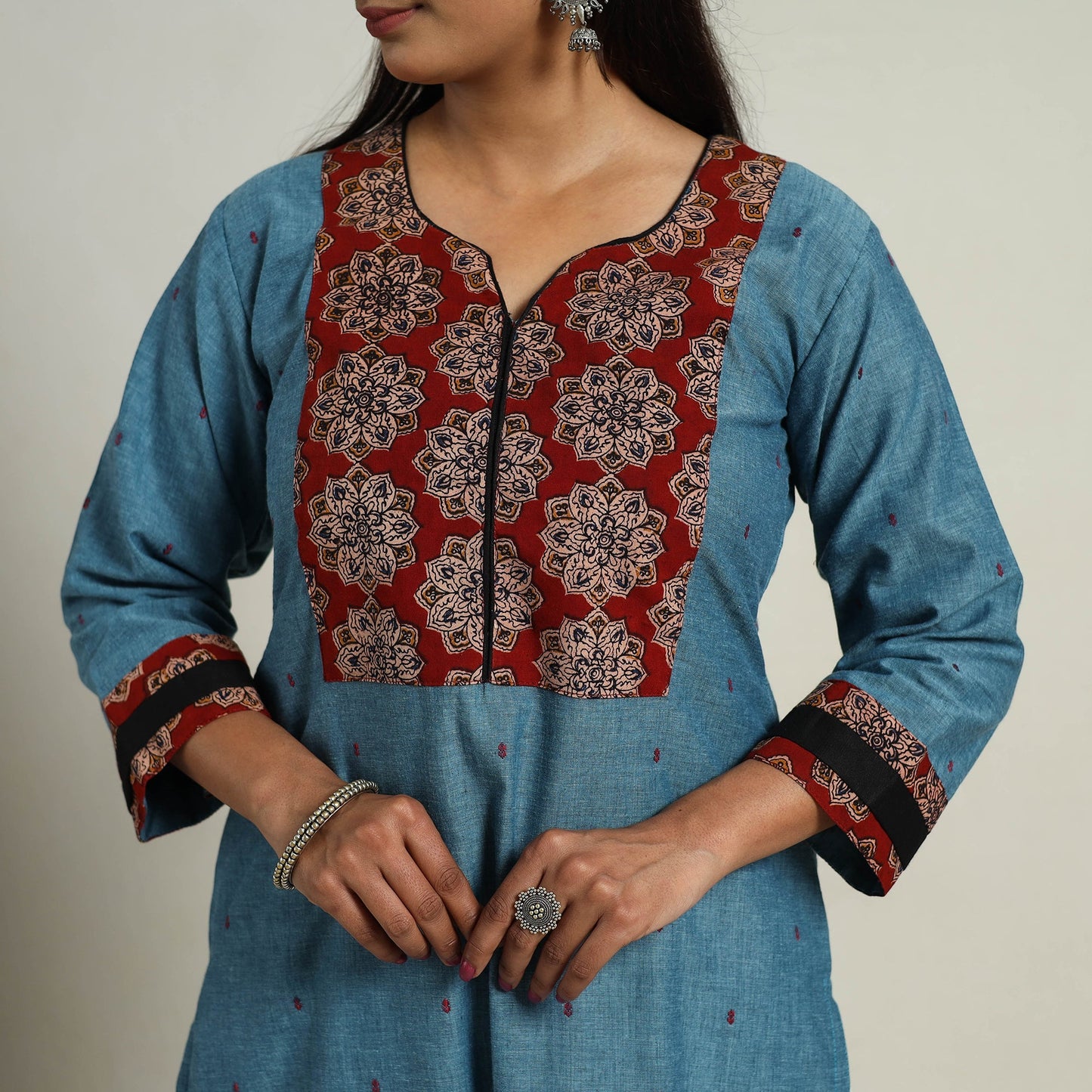 Mehfil Mosaic Cotton Blue Straight Jacquard Kurta for Women