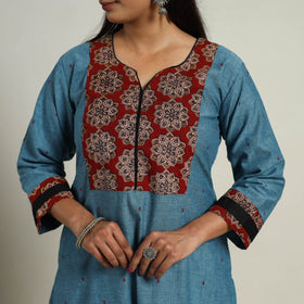 Mehfil Mosaic Cotton Blue Straight Jacquard Kurta for Women