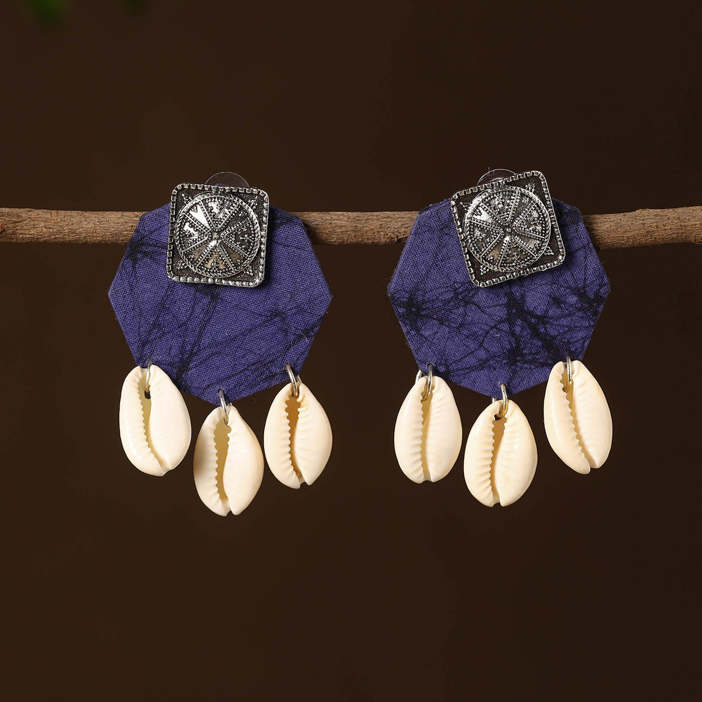 Blue - mehwish fabart shell work earrings - handcrafted