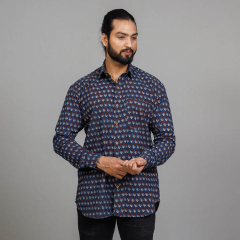  Ajrakh Block Printing Cotton Men Full Sleeve Shirt 