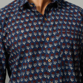  Ajrakh Block Printing Cotton Men Full Sleeve Shirt 