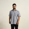  Blue Men Cotton Central Asian Pochampally Ikat Shirt