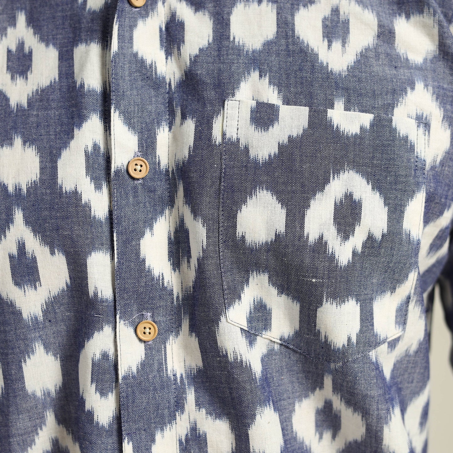  Blue Men Cotton Central Asian Pochampally Ikat Shirt