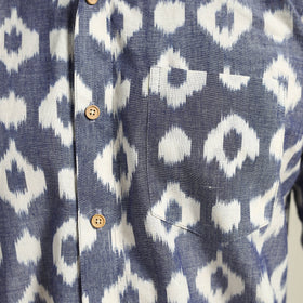  Blue Men Cotton Central Asian Pochampally Ikat Shirt