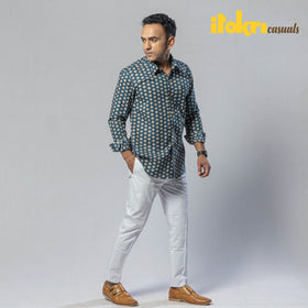 Blue Men Full Sleeve Cotton Sanganeri Block Printed Shirt