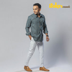 Blue Men Full Sleeve Cotton Sanganeri Block Printed Shirt