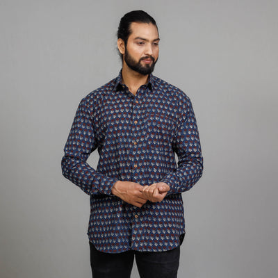  Ajrakh Block Printing Cotton Men Full Sleeve Shirt 