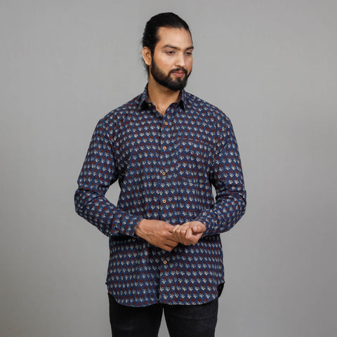  Ajrakh Block Printing Cotton Men Full Sleeve Shirt 