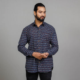  Ajrakh Block Printing Cotton Men Full Sleeve Shirt 