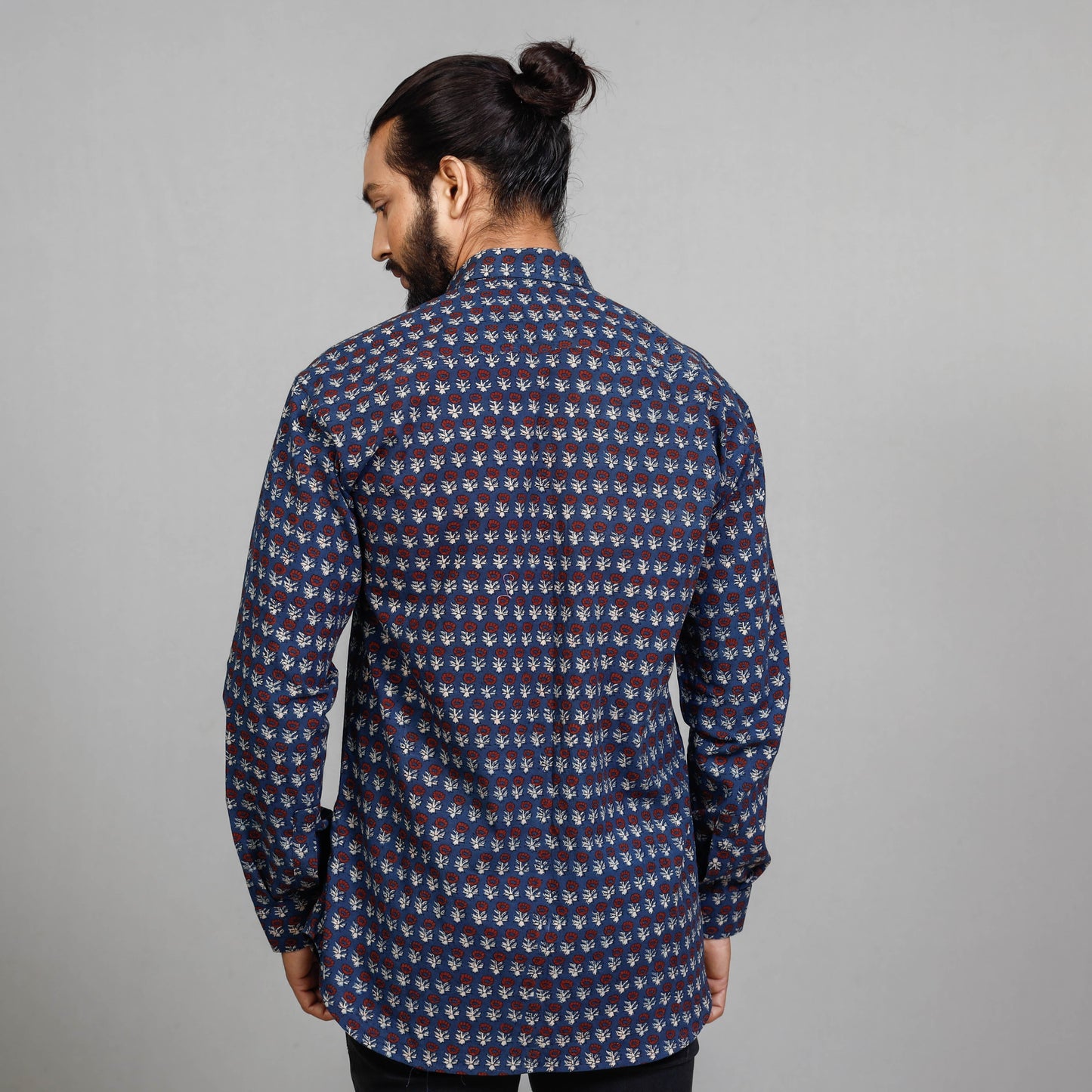  Ajrakh Block Printing Cotton Men Full Sleeve Shirt 