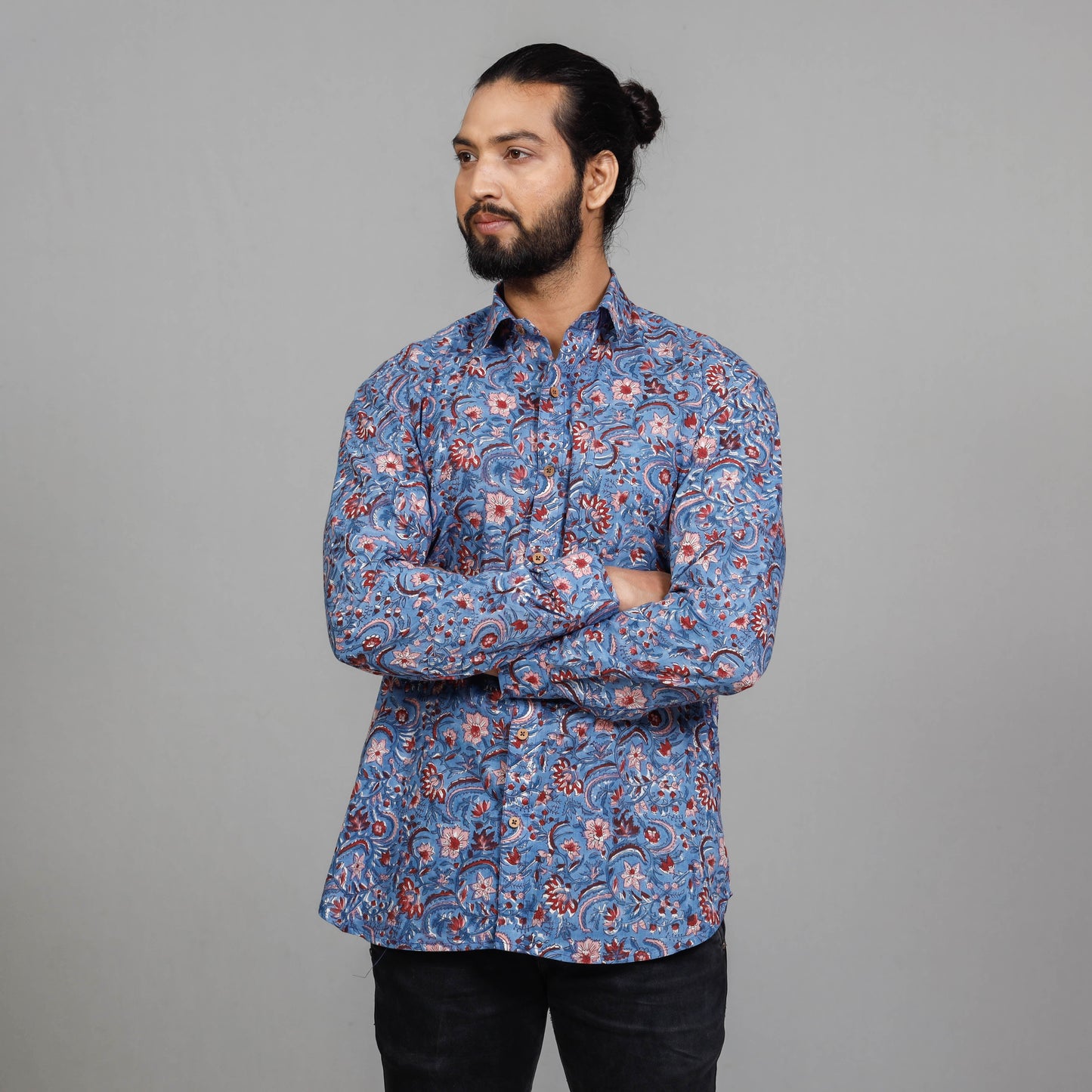  Sanganeri Block Printing Cotton Men Full Sleeve Shirt 