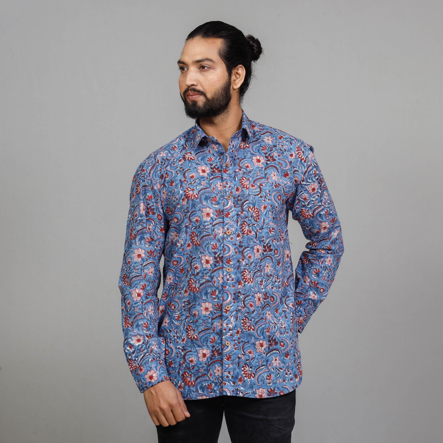  Sanganeri Block Printing Cotton Men Full Sleeve Shirt 