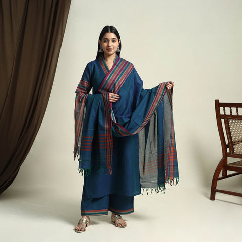 Mercerised Cotton Blue Dharwad Kurta Set with Palazzo & Dupatta