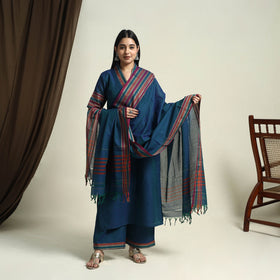 Mercerised Cotton Blue Dharwad Kurta Set with Palazzo & Dupatta