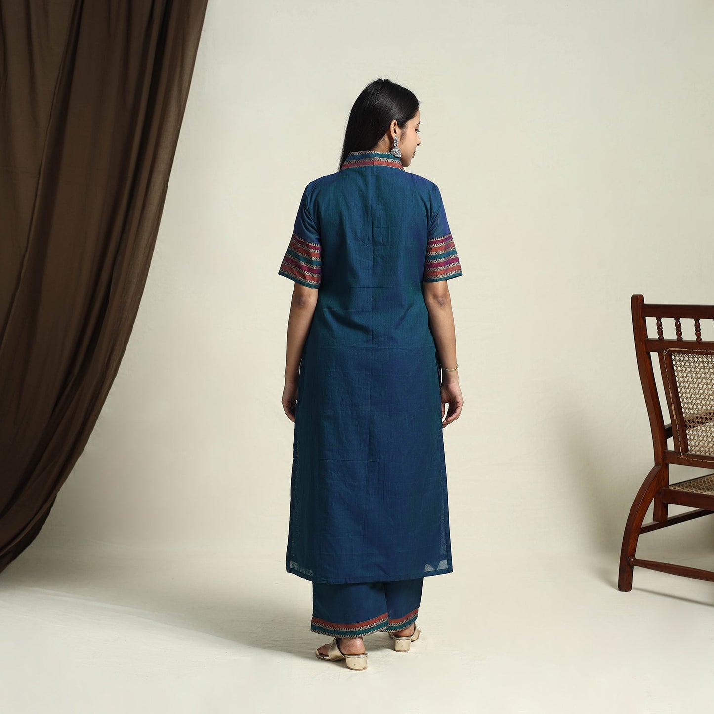 Mercerised Cotton Blue Dharwad Kurta Set with Palazzo & Dupatta