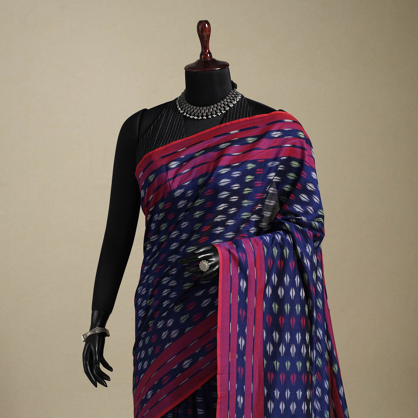Blue - mercerised cotton handloom pochampally ikat saree 05