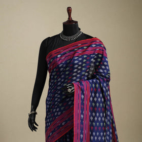 Blue - mercerised cotton handloom pochampally ikat saree 05