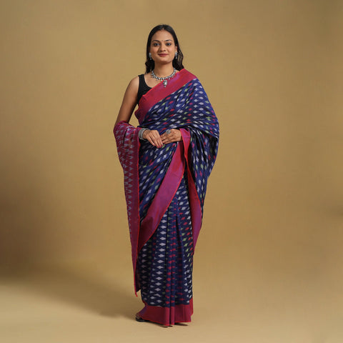 Blue Mercerised Cotton Handloom Pochampally Ikat Saree