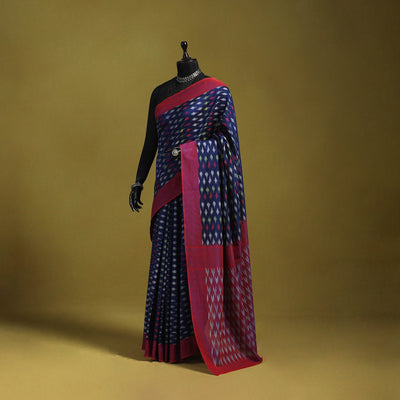 Blue - mercerised cotton handloom pochampally ikat saree 24
