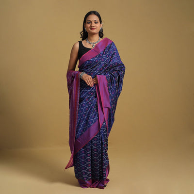 Blue Mercerised Cotton Handloom Pochampally Ikat Saree