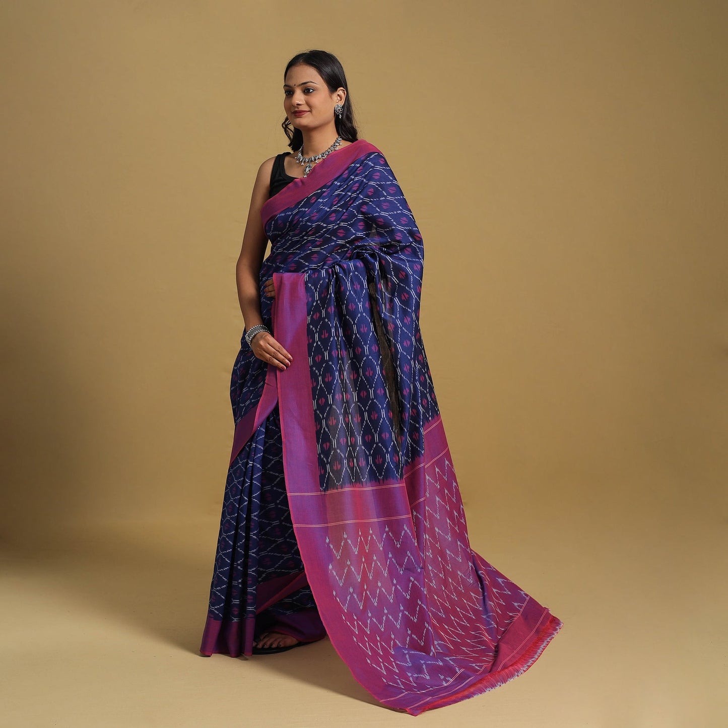 Blue Mercerised Cotton Handloom Pochampally Ikat Saree