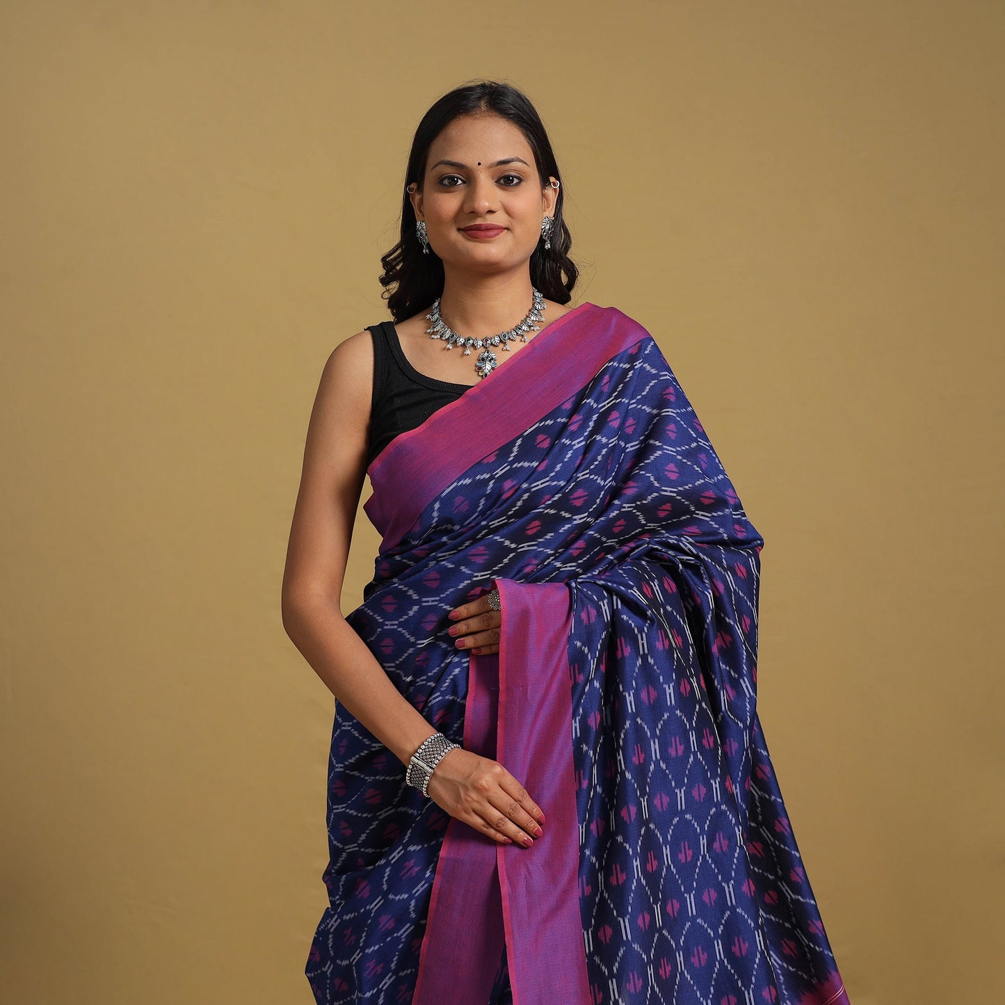 Blue Mercerised Cotton Handloom Pochampally Ikat Saree