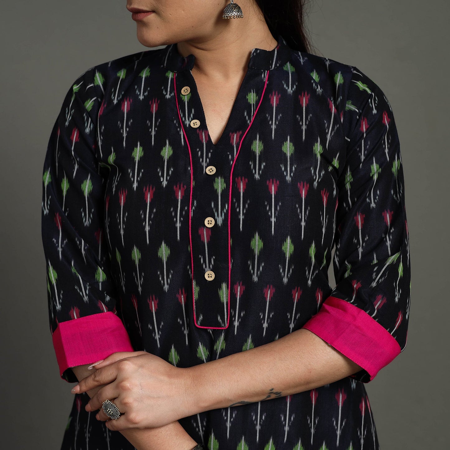 Buy Blue Mercerised Cotton A-Line Pochampally Ikat Kurta for Women